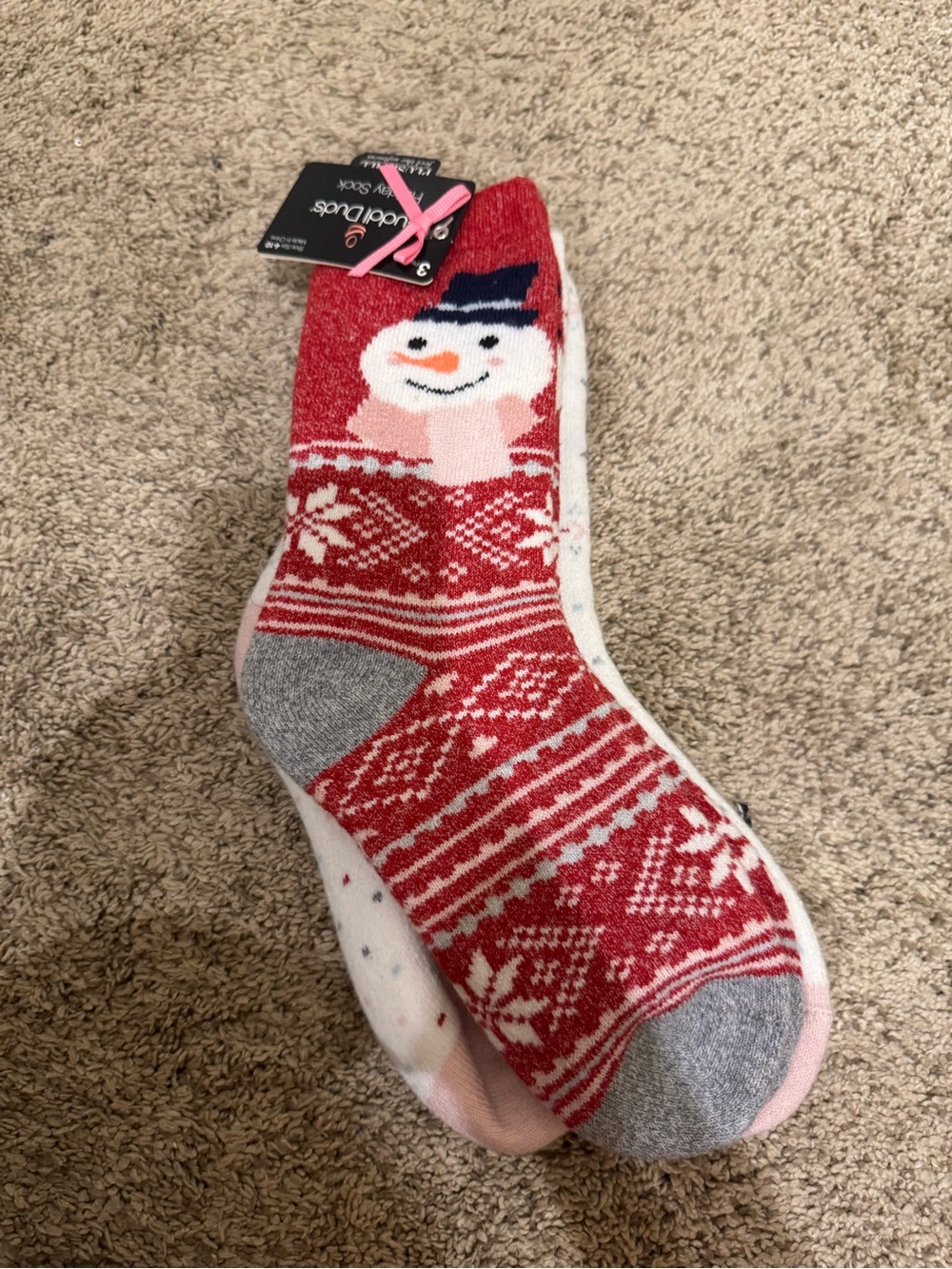 Cuddl Duds 2 pack socks - Red Snowman Pattern Socks & Polka Dot
